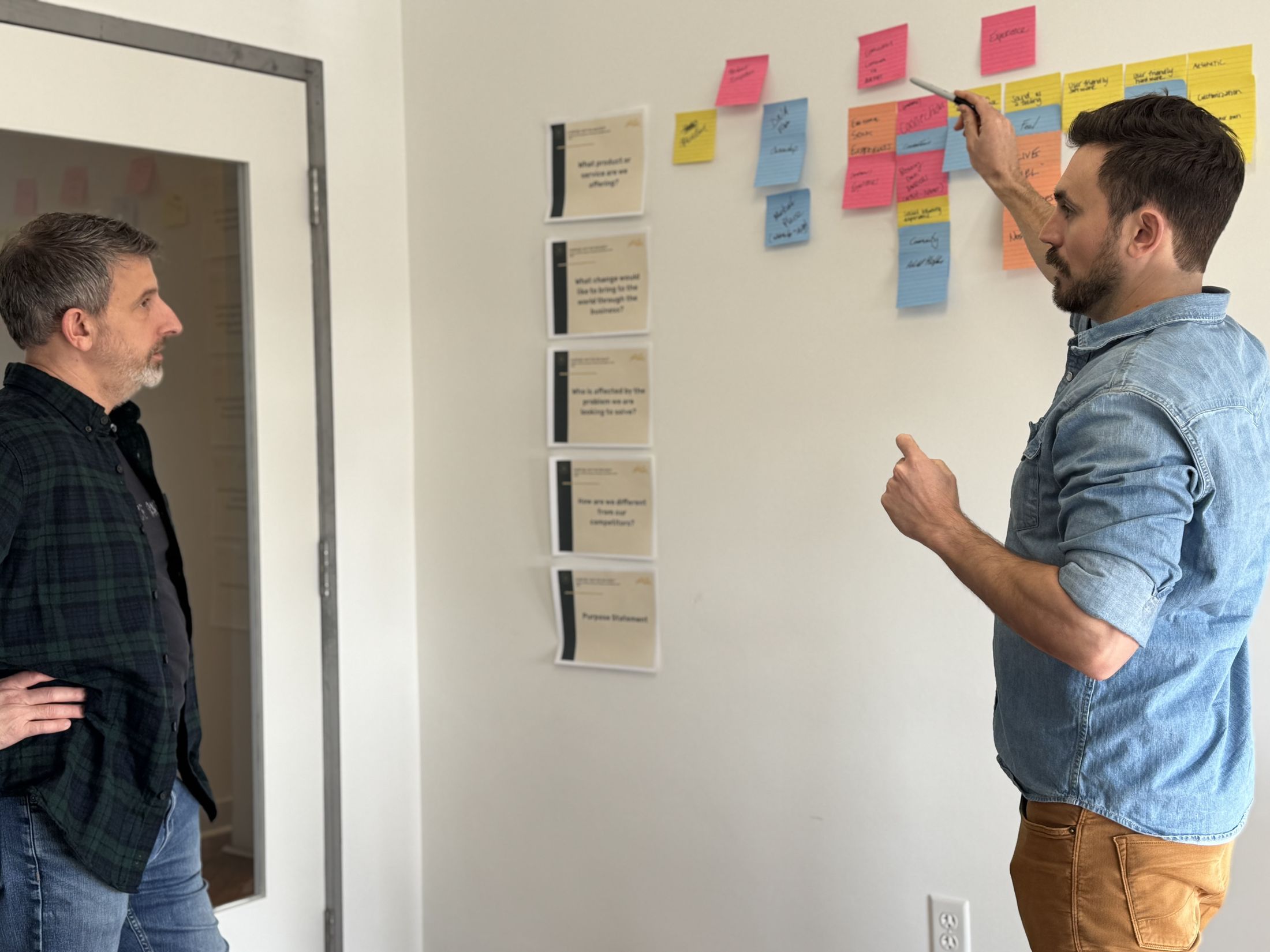 A Branch strategy workshop in progress, mapping answers on the wall